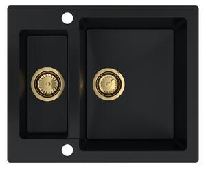 SINK Quality Chiuveta Quality Ferrum, chiuveta granit bucatarie 605x495x210 mm + sifon auriu, negru, SKQ-FER.C.5KBO.XG