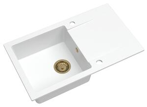 SINK Quality Chiuveta Quality Ferrum, chiuveta granit bucatarie 770x450x190 mm + sifon auriu, alb, SKQ-FER.W.1KDO.XG