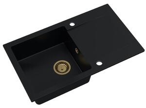 SINK Quality Chiuveta Quality Ferrum, chiuveta granit bucatarie 770x450x190 mm + sifon auriu, negru, SKQ-FER.C.1KDO.XG