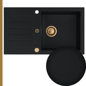 SINK Quality Chiuveta Quality Natalie, chiuveta granit bucatarie 770x450x170 mm + sifon auriu, negru, SKQ-NAT.C.1KDO.XG