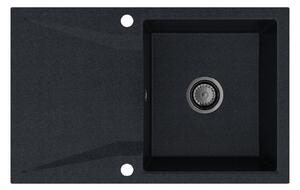 SINK Quality Chiuveta Quality Obsidian, chiuveta granit bucatarie 790x500x210 mm + sifon negru, cu pete negre-Brocart, SKQ-OBS.B.1KDO.XB