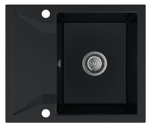 SINK Quality Chiuveta Quality Obsidian, chiuveta granit bucatarie 590x500x210 mm + sifon crom, negru, SKQ-OBS.C.1KKO.X