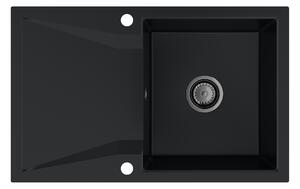 SINK Quality Chiuveta Quality Obsidian, chiuveta granit bucatarie 790x500x210 mm + sifon negru, negru, SKQ-OBS.C.1KDO.XB