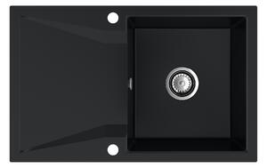 SINK Quality Chiuveta Quality Obsidian, chiuveta granit bucatarie 790x500x210 mm + sifon crom, negru, SKQ-OBS.C.1KDO.X