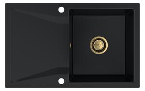 SINK Quality Chiuveta Quality Obsidian, chiuveta granit bucatarie 790x500x210 mm + sifon auriu, negru, SKQ-OBS.C.1KDO.XG