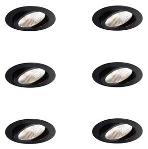 Set de 6 spoturi încastrate negre 9,5 cm incl. LED 1300 lm Dimmable IP23 - Gaius