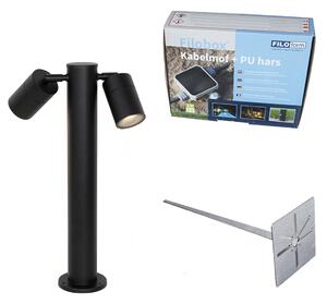 Lampă de exterior neagră cu țăruș de sol și presetupe 45cm 2 lumini IP44 - Duo
