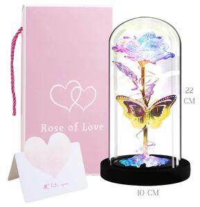 Trandafir veșnic sub cupolă cu LED – Roșu/auriu – 1 trandafir LOVE01