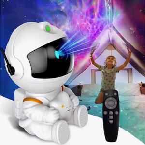 Astronaută șezând, proiector de galaxii (LED) - Alb/Îstelat