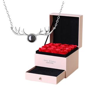 Trandafir veșnic sub cupolă cu LED – Alb/auriu – 1 trandafir LOVE07