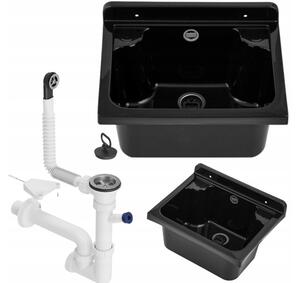 Gamma Manta mini, chiuvetă universală din plastic 42,4x34,3x24,2 cm + sifon, 1 cameră, negru, GMA-KGM42-BK