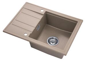 Gamma Modern 6040, chiuvetă granit cu 1 compartiment 580x420x185 mm cu scurgere scurtă, bej, GMA-ZM-6040-B