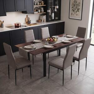 Set Masă Extensibilă Mara Wenge 130–170 × 75 cm cu 6 Scaune Oscar Gri, Piele Sintetica, Picioare Metalice Negre