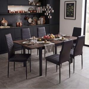 Set Masă Extensibilă Mara Wenge 130–170 × 75 cm cu 6 Scaune Oscar Negru, Piele Sintetica, Picioare Metalice Negre