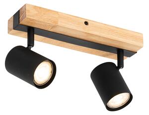Spot inteligent de tavan negru cu lemn 2 lumini reglabil cu Wifi GU10 50mm - Jeana