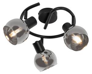 Spot inteligent de tavan negru cu sticlă fumurie 3 lumini incl. WiFi P45 - Vidro