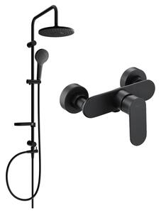 Set de duș Mexen Erik cu duș cu efect de ploaie și robinet de duș Milo, negru mat, 71340205-70