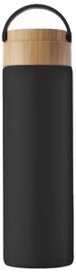 Sticla termos metalica Pufo Traveler cu capac etans din bambus, izoterm, 500 ml, negru