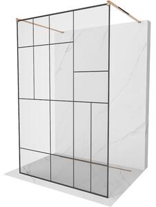 Mexen Kioto, paravan de duș 140 ​​x 200 cm, sticlă transparentă de 8 mm cu model negru, 2x distanțier stabilizator auriu, profil auriu roz, 800-140-0…
