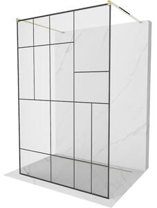 Mexen Kioto, paravan de duș 110 x 200 cm, model sticlă transparentă/negru de 8 mm, 2x distanțier stabilizator auriu, 800-110-002-50-78