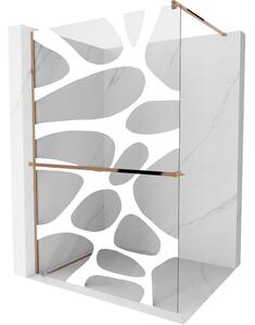 Mexen Kioto, paravan de dus cu polita si suport pentru prosoape 120 x 200 cm, sticla transparenta 8 mm cu model alb, profil auriu roz, 800-140-121-60-97
