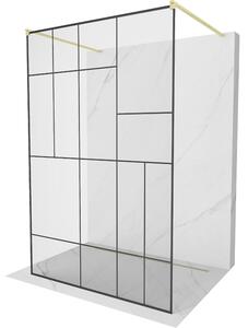 Mexen Kioto, Paravan de duș Walk-In 110 x 200 cm, model sticlă 8 mm negru, profil auriu mat, 800-110-002-55-78