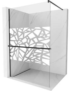 Mexen Kioto+, paravan de dus cu polita si suport pentru prosoape 130 x 200 cm, sticla transparenta 8 mm model alb, profil negru, 800-130-121-70-85