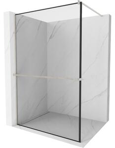 Mexen Kioto+, Paravan de duș cu poliță și cuier 80 x 200 cm, sticlă transparentă de 8 mm model negru, profil din oțel periat, 800-080-121-97-70