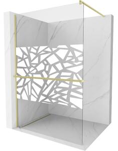 Mexen Kioto+, Paravan de dus Walk-In cu polita si cuier 130 x 200 cm, model sticla transparenta 8 mm alb, profil auriu mat, 800-130-121-55-85