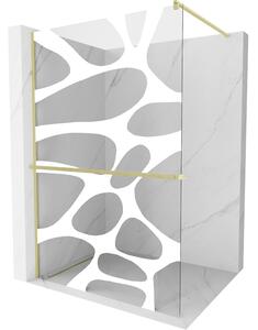 Mexen Kioto+, paravan de dus walk-in cu polita si cuier 100 x 200 cm, model sticla transparenta 8 mm alb, profil auriu mat, 800-100-121-55-97