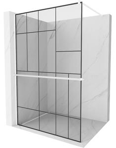 Mexen Kioto+, cabină de duș cu poliță și cuier 120 x 200 cm, sticlă transparentă 8 mm model negru, profil alb, 800-120-121-20-78