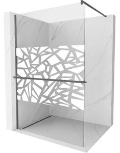 Mexen Kioto+, paravan de dus walk-in cu polita si cuier 130 x 200 cm, model sticla transparenta de 8 mm alb, profil grafit, 800-130-121-95-85