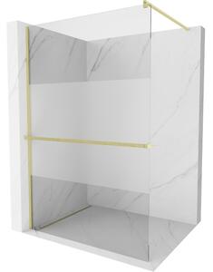 Mexen Kioto+, paravan de dus walk-in cu polita si cuier 100 x 200 cm, sticla matita transparenta 8 mm, profil auriu mat, 800-100-121-55-35