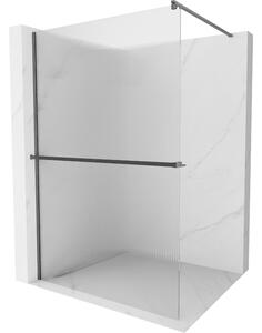 Mexen Kioto+, Paravan de duș Walk-In cu poliță și cuier 140 x 200 cm, sticlă de 8 mm cu model nervurat, profil grafit, 800-140-121-66-09