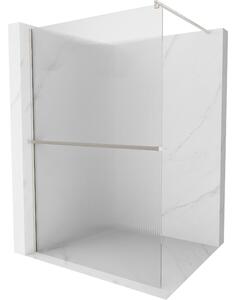 Mexen Kioto+, Paravan de duș Walk-In cu poliță și cuier 140 x 200 cm, sticlă 8 mm cu model nervurat, profil din oțel periat, 800-140-121-97-09