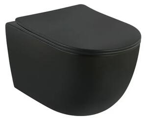 Set vas wc rimless suspendat, negru mat Rotund, cu capac soft close Foglia Oslo Negru