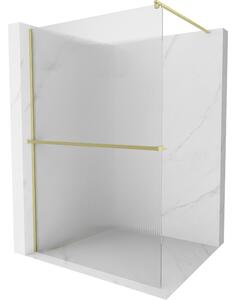 Mexen Kioto+, Paravan de duș Walk-In cu poliță și cuier 140 x 200 cm, sticlă 8 mm cu model nervurat, profil auriu mat, 800-140-121-55-09