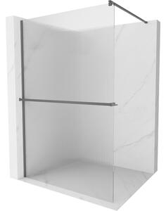 Mexen Kioto+, Paravan de duș Walk-In cu poliță și cuier 140 x 200 cm, sticlă 8 mm cu model nervurat, profil grafit, 800-140-121-95-09