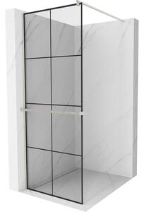 Mexen Kioto+, Paravan de duș cu poliță și cuier 90 x 200 cm, sticlă transparentă de 8 mm model negru, profil din oțel periat, 800-090-121-97-77