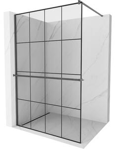 Mexen Kioto+, Paravan de duș cu poliță și cuier 130 x 200 cm, sticlă transparentă de 8 mm model negru, profil grafit, 800-130-121-66-77