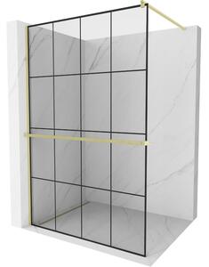 Mexen Kioto+, paravan de dus walk-in cu polita si cuier 130 x 200 cm, sticla transparenta 8 mm model negru, profil auriu mat, 800-130-121-55-77