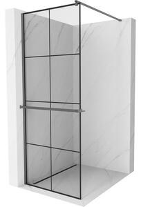 Mexen Kioto+, Paravan de duș walk-In cu poliță și cuier 90 x 200 cm, sticlă transparentă de 8 mm model negru, profil grafit, 800-090-121-95-77