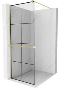 Mexen Kioto+, paravan de dus walk-in cu polita si cuier 80 x 200 cm, 8 mm sticla transparenta model negru, profil auriu mat, 800-080-121-55-77