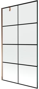 Mexen Next, paravan de baie 1 aripă 100 x 150 cm, aripă fixă, sticlă transparentă de 6 mm cu model negru, profil auriu roz, 895-100-000-00-77-60