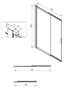 Deante Prizma paravan cadă 98.1 cm două piese crom luciu/sticlă transparentă KTJ_073R