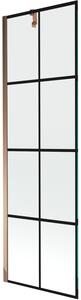 Mexen Next, paravan de baie 1 aripă 60 x 150 cm, aripă fixă, sticlă transparentă de 6 mm cu model negru, profil auriu roz, 895-060-000-00-77-60