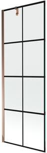 Mexen Next, paravan de baie 1 aripă 70 x 150 cm, aripă fixă, sticlă transparentă de 6 mm cu model negru, profil auriu roz, 895-070-000-00-77-60