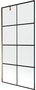 Mexen Next, paravan de baie 1 aripă 90 x 150 cm, aripă fixă, sticlă transparentă de 6 mm cu model negru, profil auriu roz, 895-090-000-00-77-60