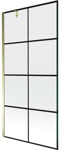 Mexen Next, paravan de baie 1 aripă 90 x 150 cm, aripă fixă, sticlă transparentă de 6 mm cu model negru, profil auriu, 895-090-000-00-77-50