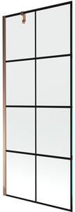 Mexen Next, paravan de baie 1 aripă 80 x 150 cm, aripă fixă, sticlă transparentă de 6 mm cu model negru, profil auriu roz, 895-080-000-00-77-60